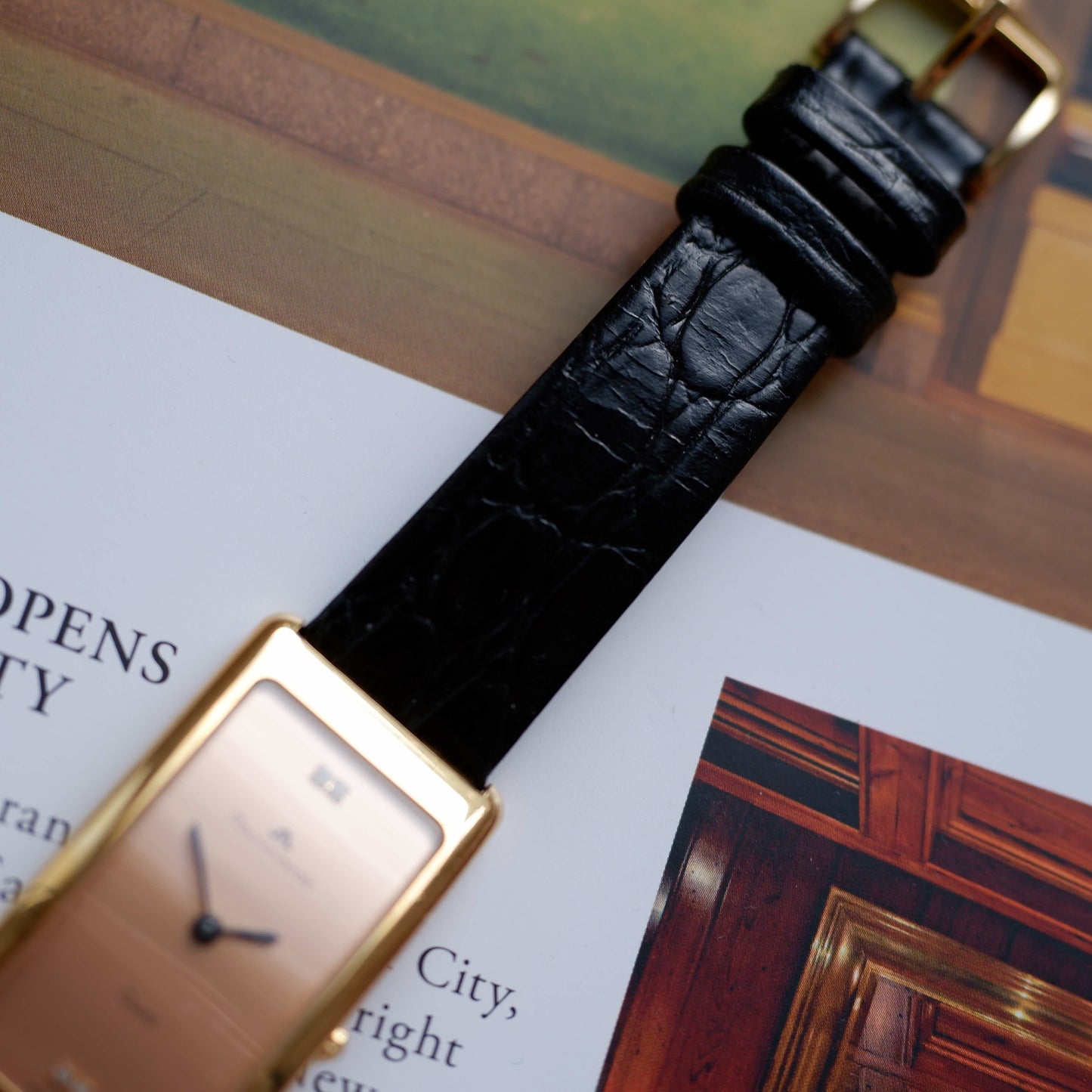 Vintage Maurice Lacroix Tank Watch 80s Gold Diamond Set Rose Dial