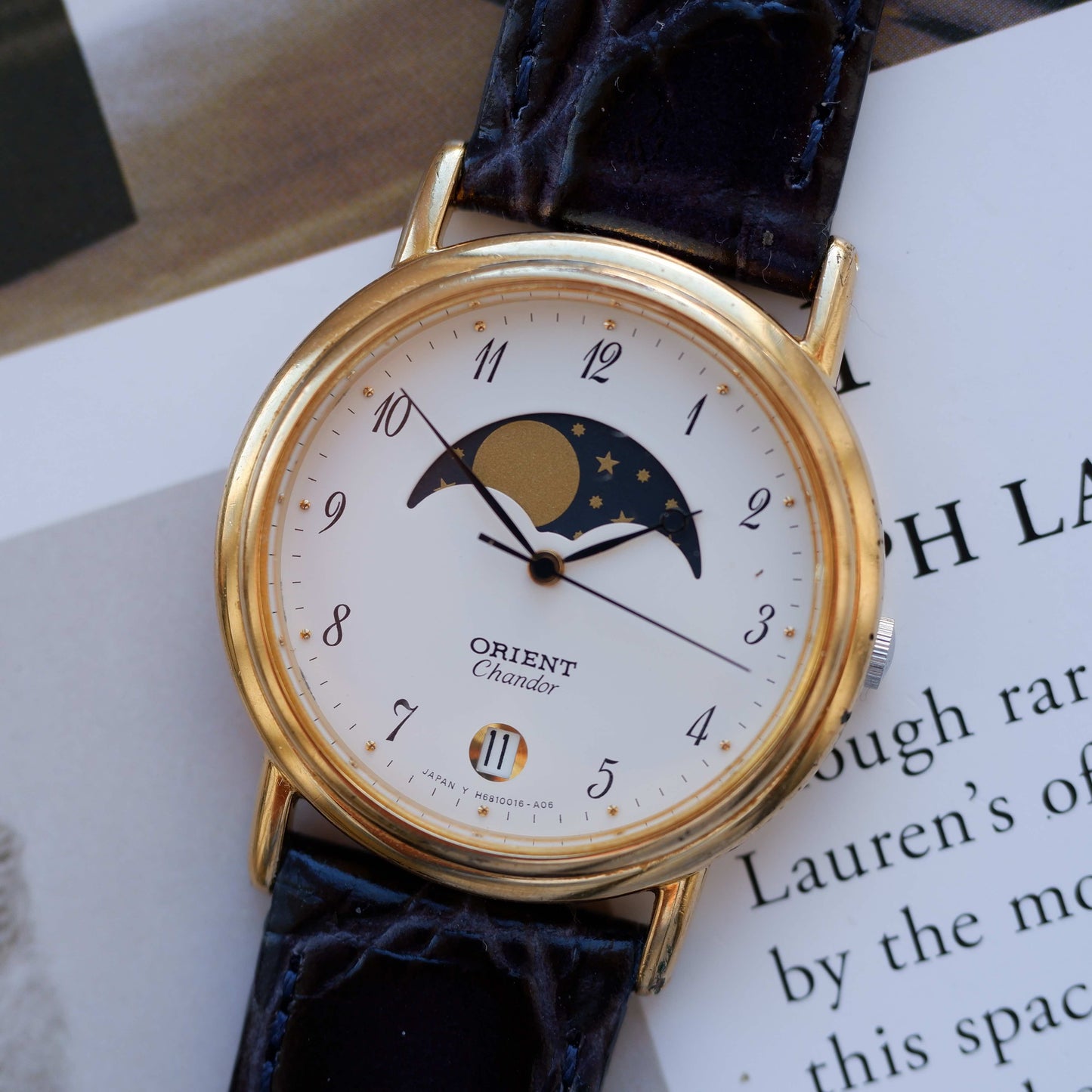 Vintage Orient Chandor Moon Phase Dress Watch 90s Gold Quartz
