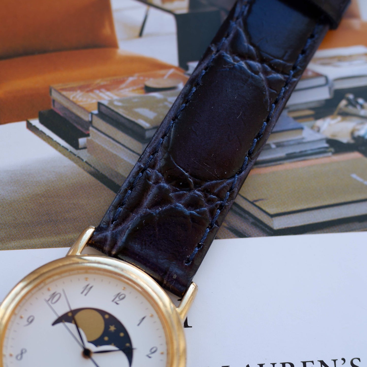 Vintage Orient Chandor Moon Phase Dress Watch 90s Gold Quartz
