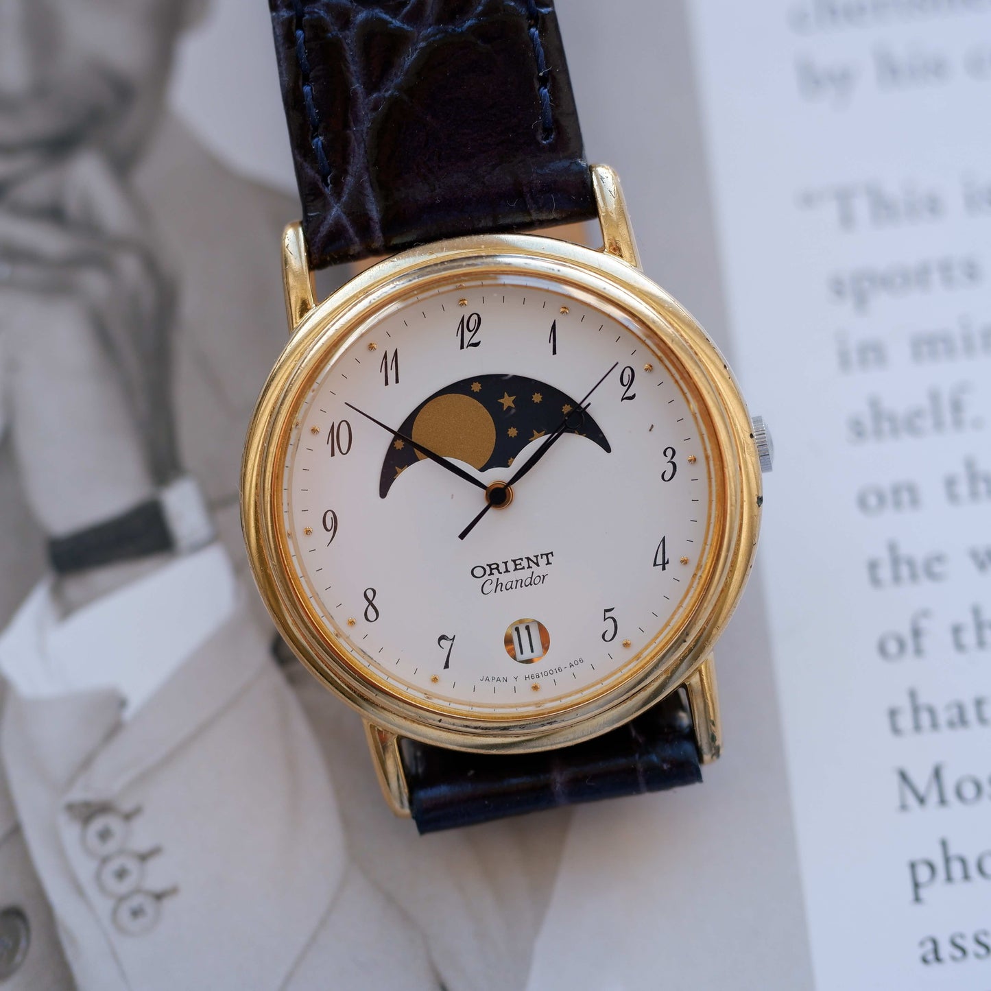Vintage Orient Chandor Moon Phase Dress Watch 90s Gold Quartz