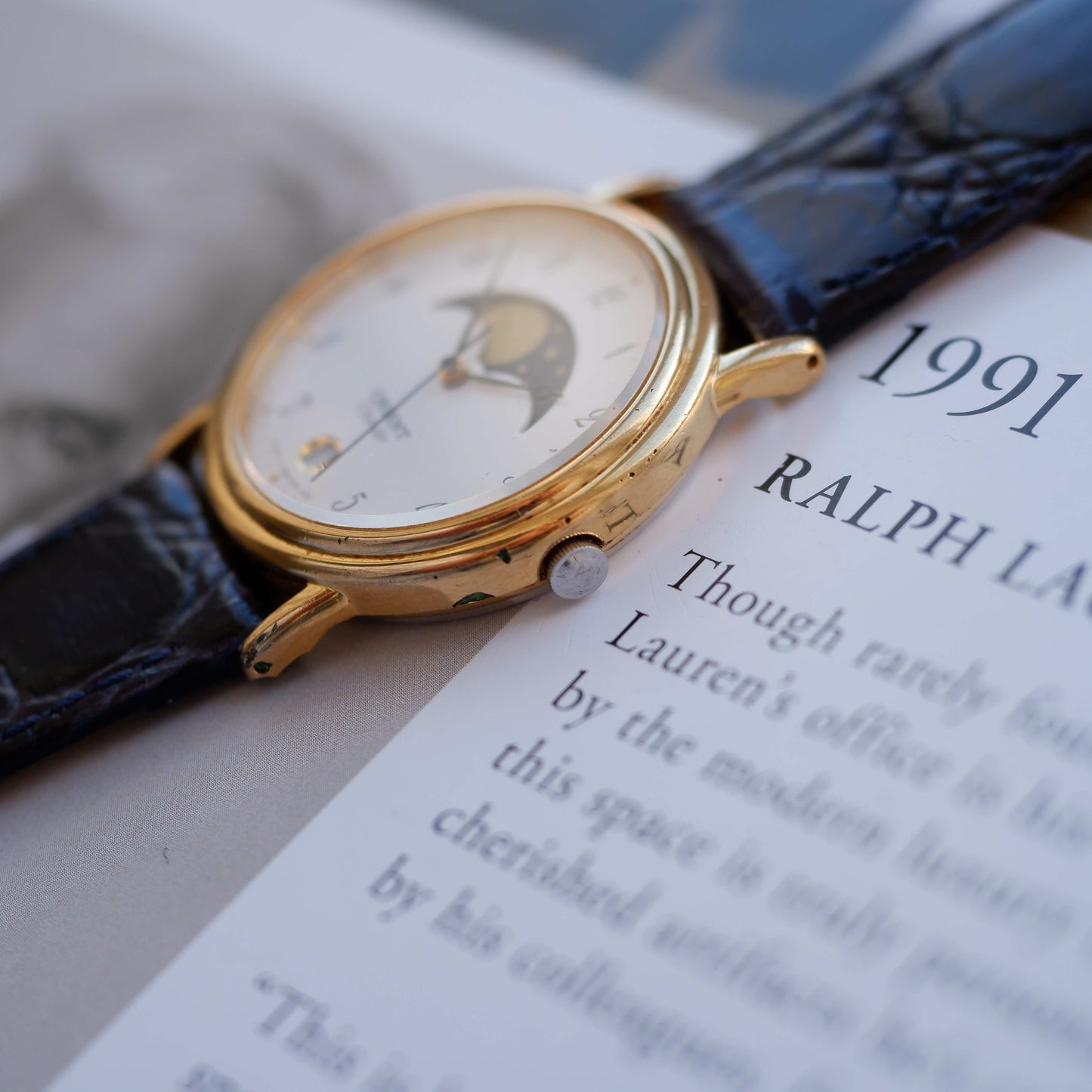 Vintage Orient Chandor Moon Phase Dress Watch 90s Gold Quartz