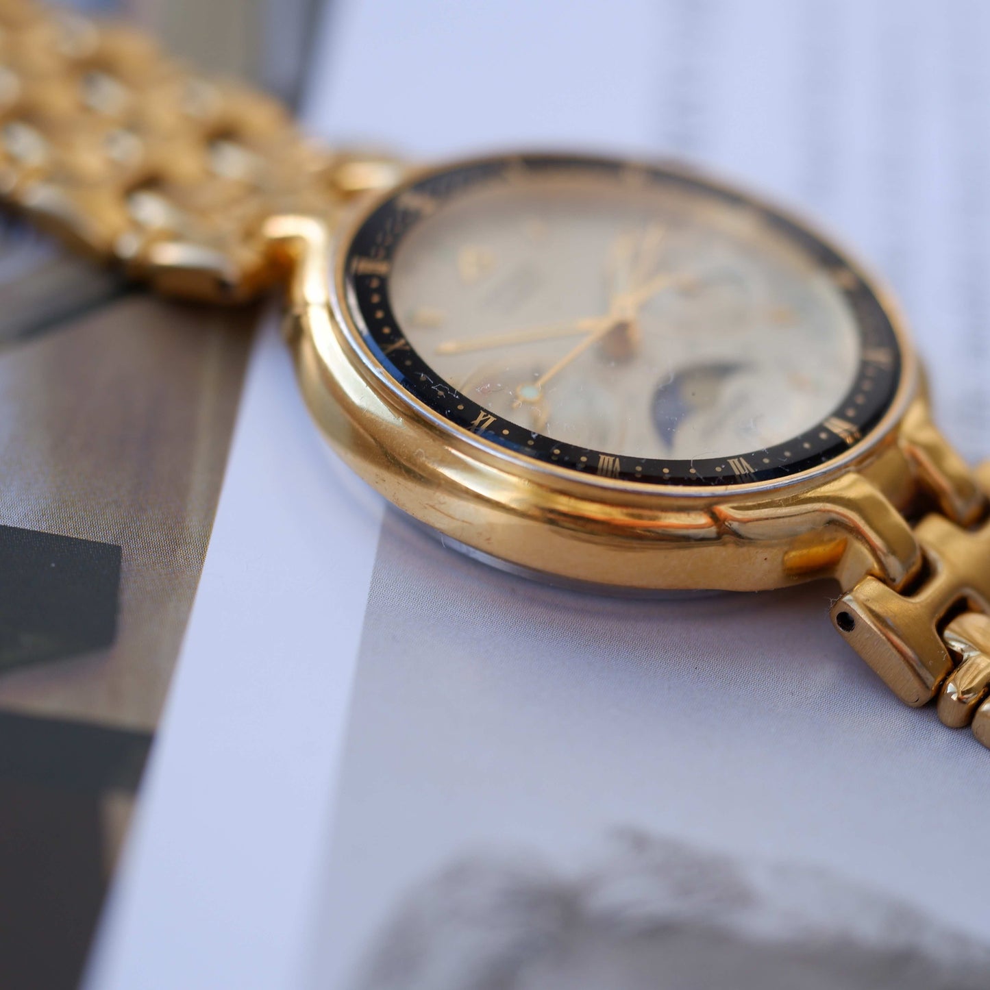 Vintage Citizen Espreme 100 Moon Phase Watch 90s Gold Quartz