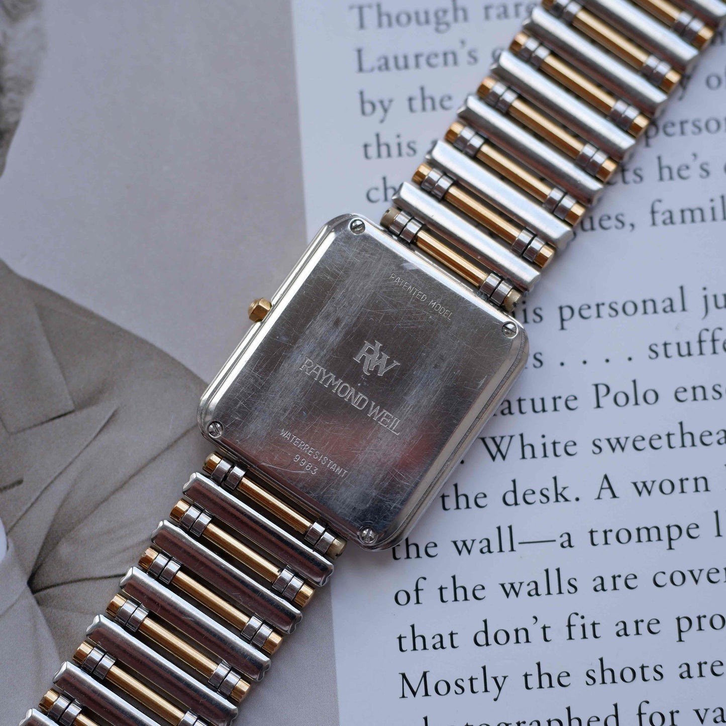 Vintage Raymond Weil Tank Dress Watch Two-Tone White Dial Arabic Numerals