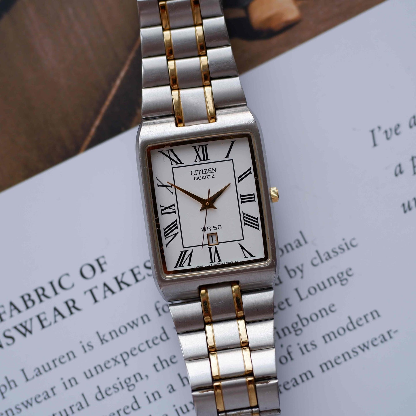 Vintage Citizen Tank Style Watch 90s Roman Dial Two Tone Quartz WR50