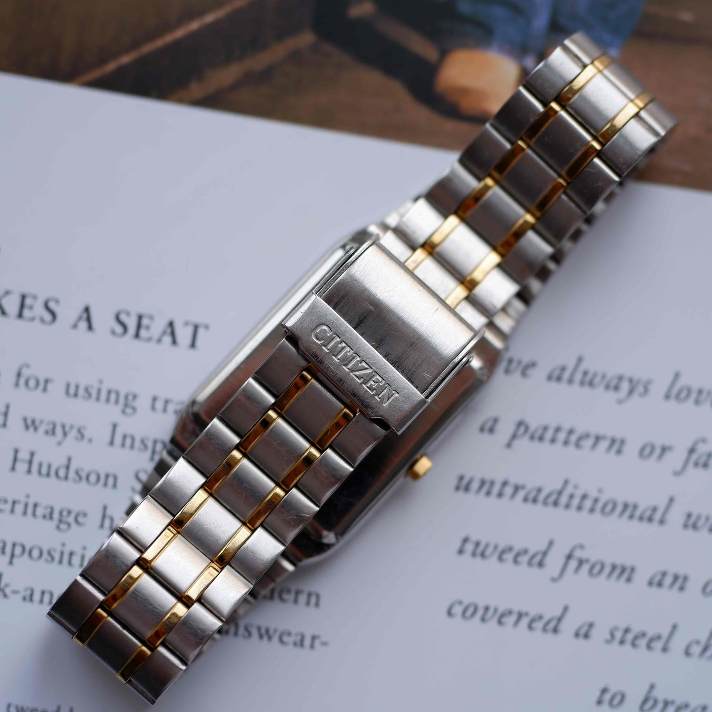 Vintage Citizen Tank Style Watch 90s Roman Dial Two Tone Quartz WR50
