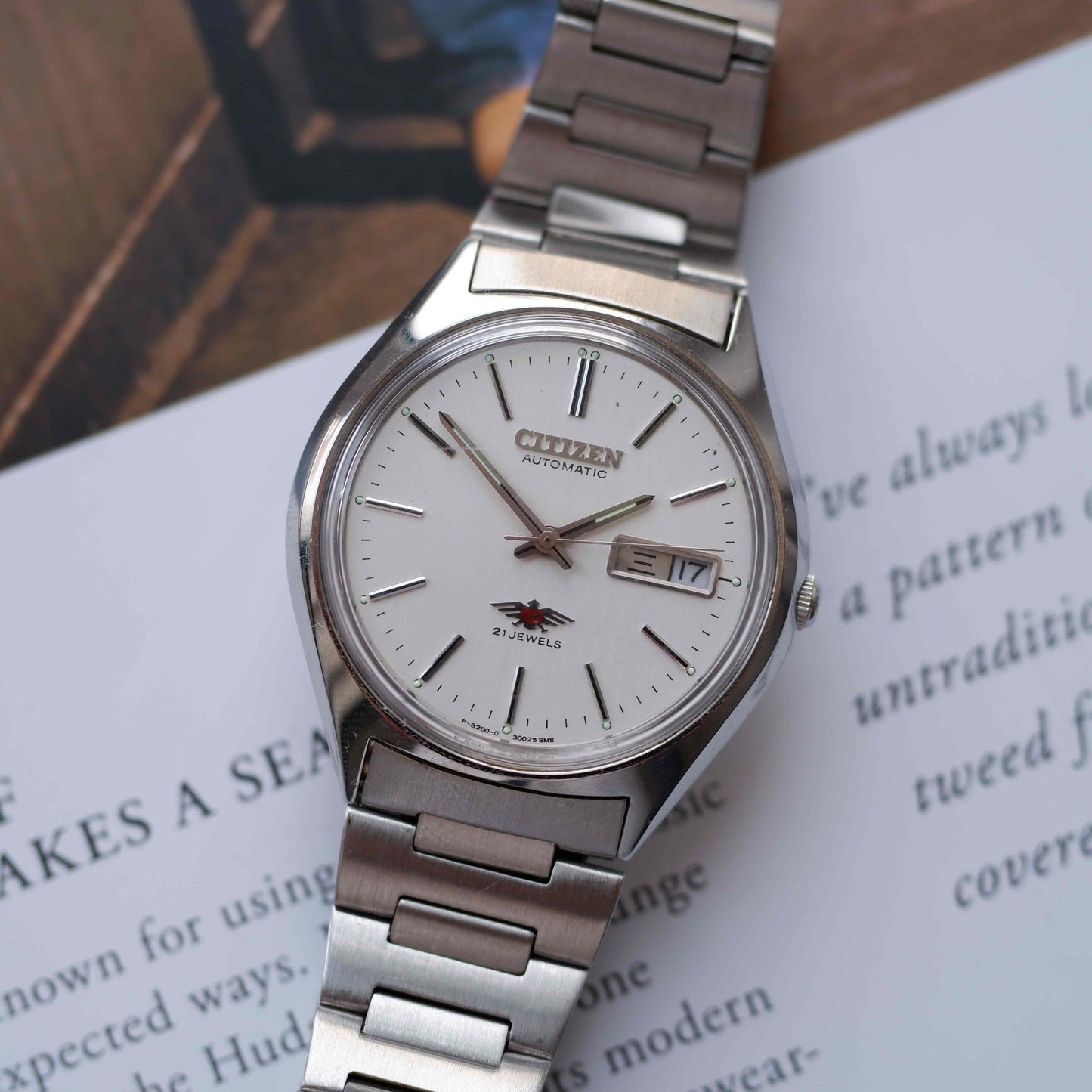 Vintage Citizen Automatic Watch 70s Silver White Dial 21 Jewels Day-Date