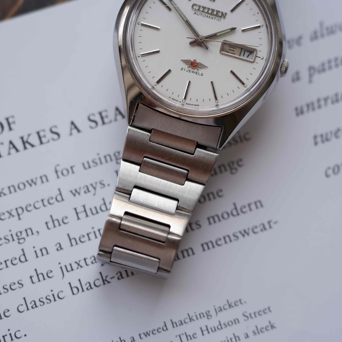 Vintage Citizen Automatic Watch 70s Silver White Dial 21 Jewels Day-Date