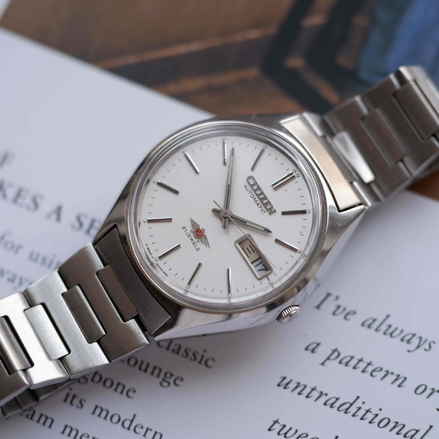 Vintage Citizen Automatic Watch 70s Silver White Dial 21 Jewels Day-Date