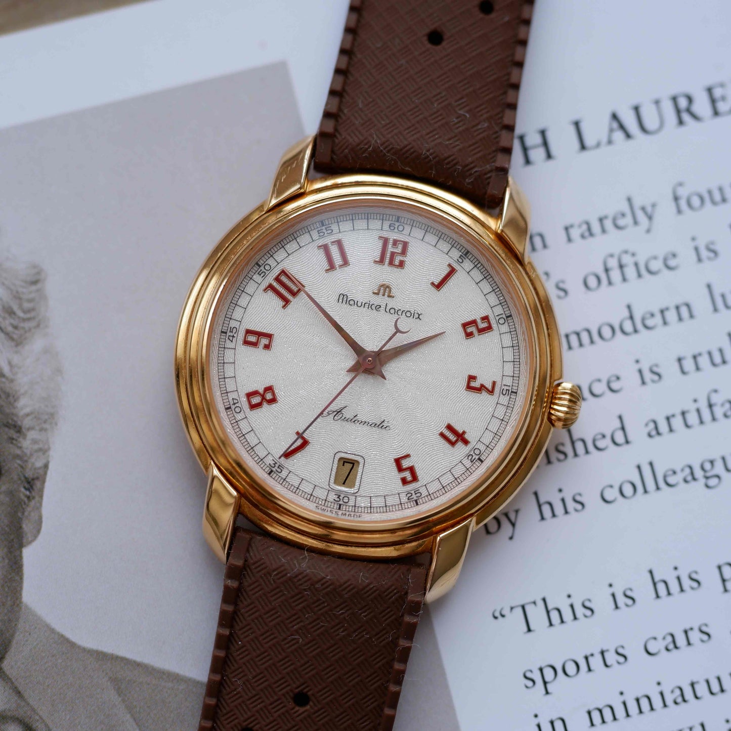 Vintage Maurice Lacroix Les Classiques Automatic Watch 90s Gold White Structured Dial