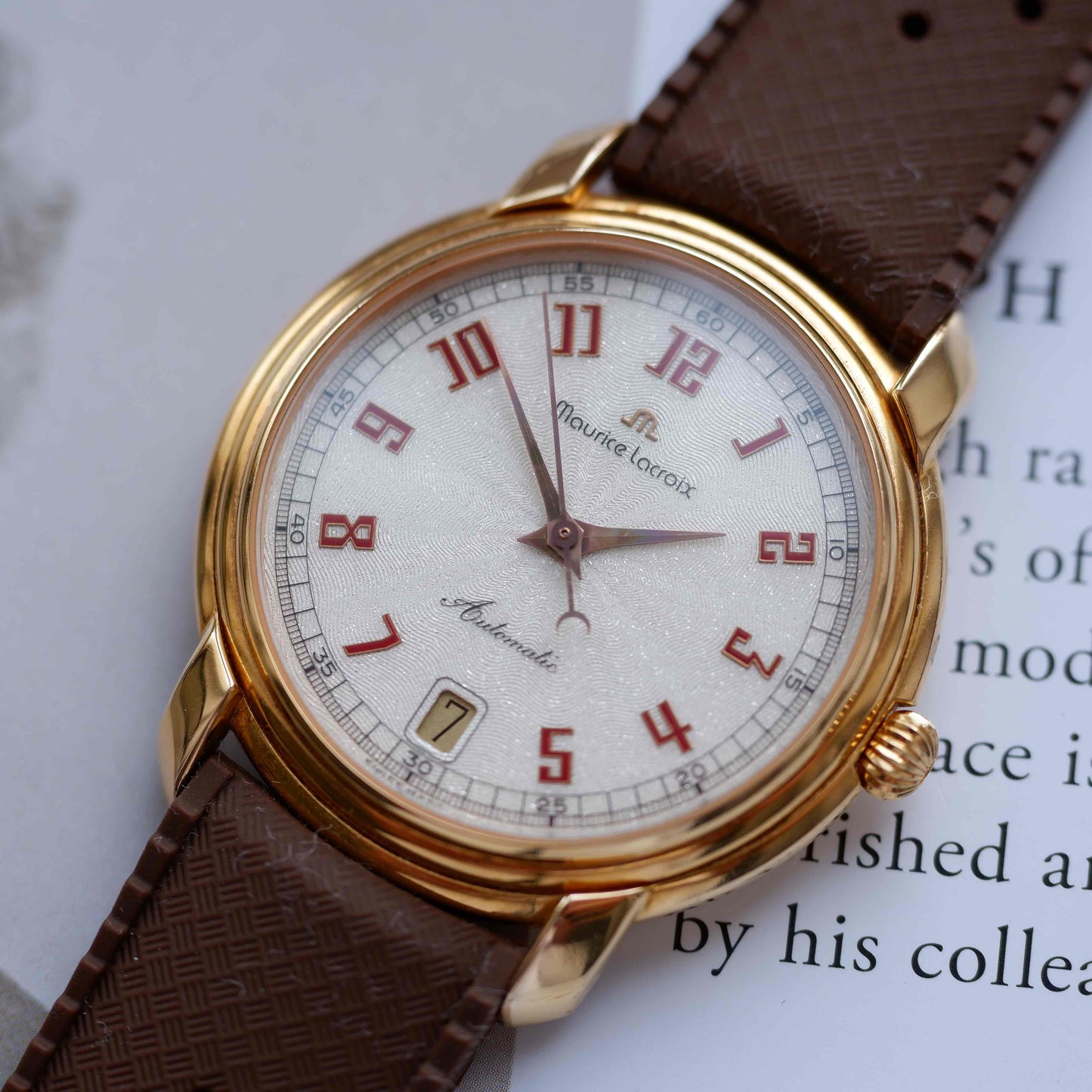 Vintage Maurice Lacroix Les Classiques Automatic Watch 90s Gold White Structured Dial