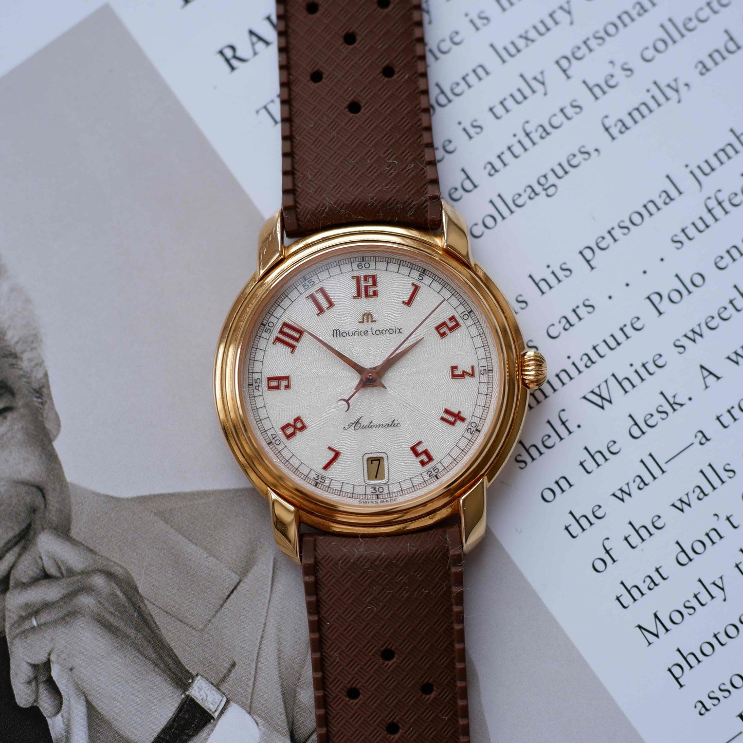 Vintage Maurice Lacroix Les Classiques Automatic Watch 90s Gold White Structured Dial