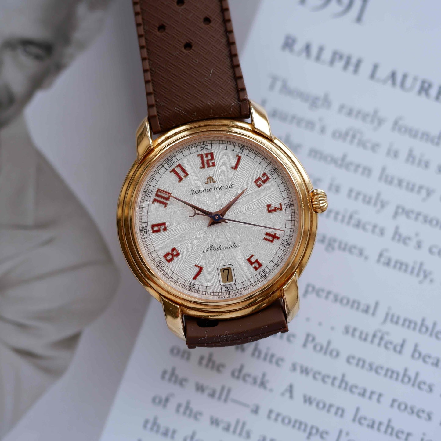 Vintage Maurice Lacroix Les Classiques Automatic Watch 90s Gold White Structured Dial