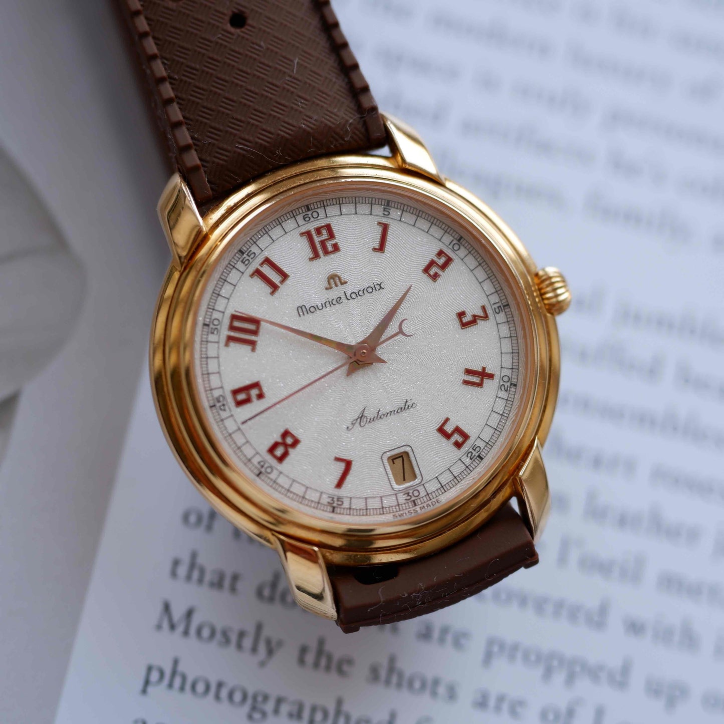 Vintage Maurice Lacroix Les Classiques Automatic Watch 90s Gold White Structured Dial