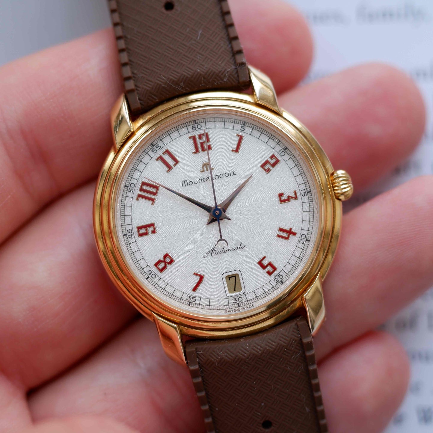Vintage Maurice Lacroix Les Classiques Automatic Watch 90s Gold White Structured Dial