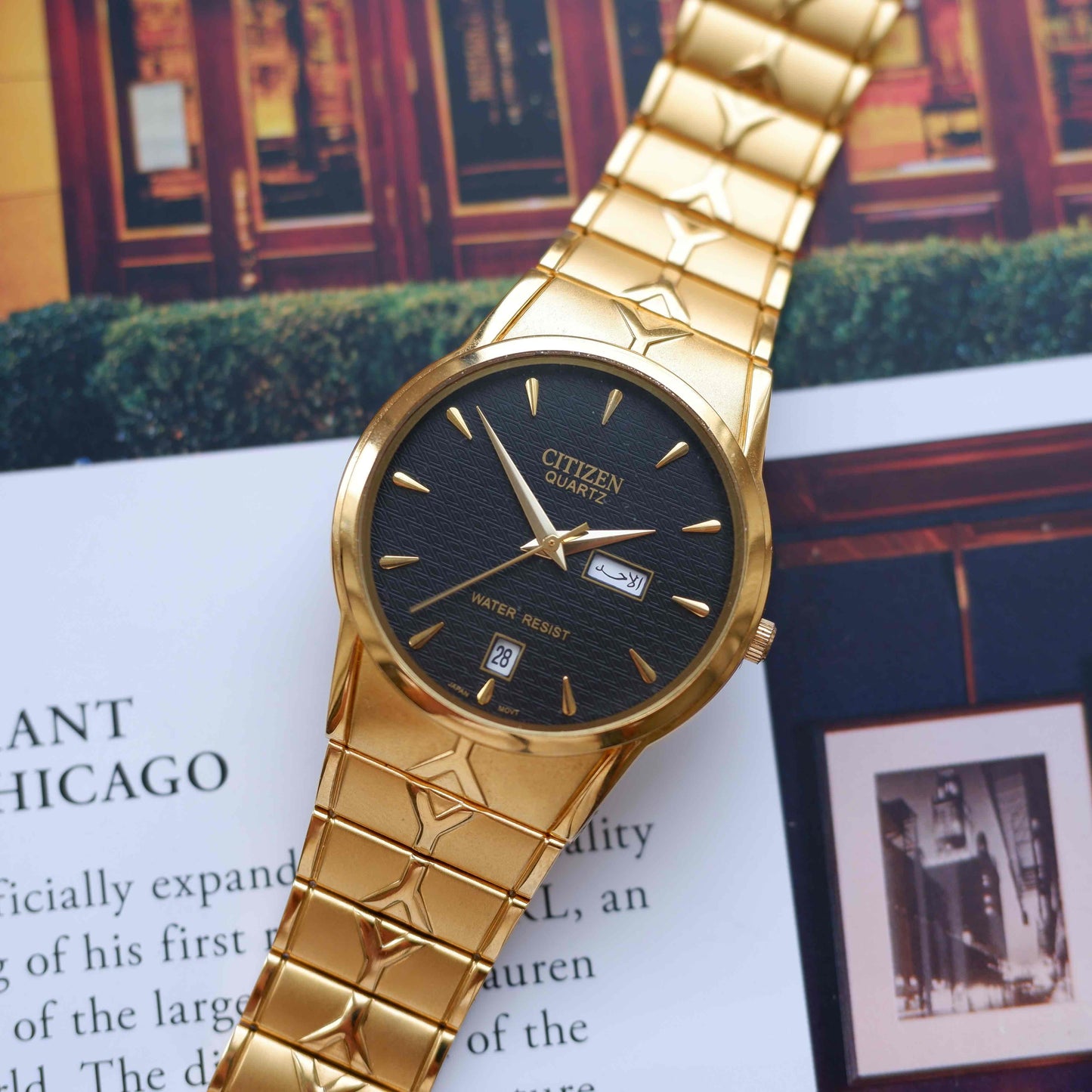Vintage Citizen Gold Arabic Model Day-Date 80s Textured Dial Mint