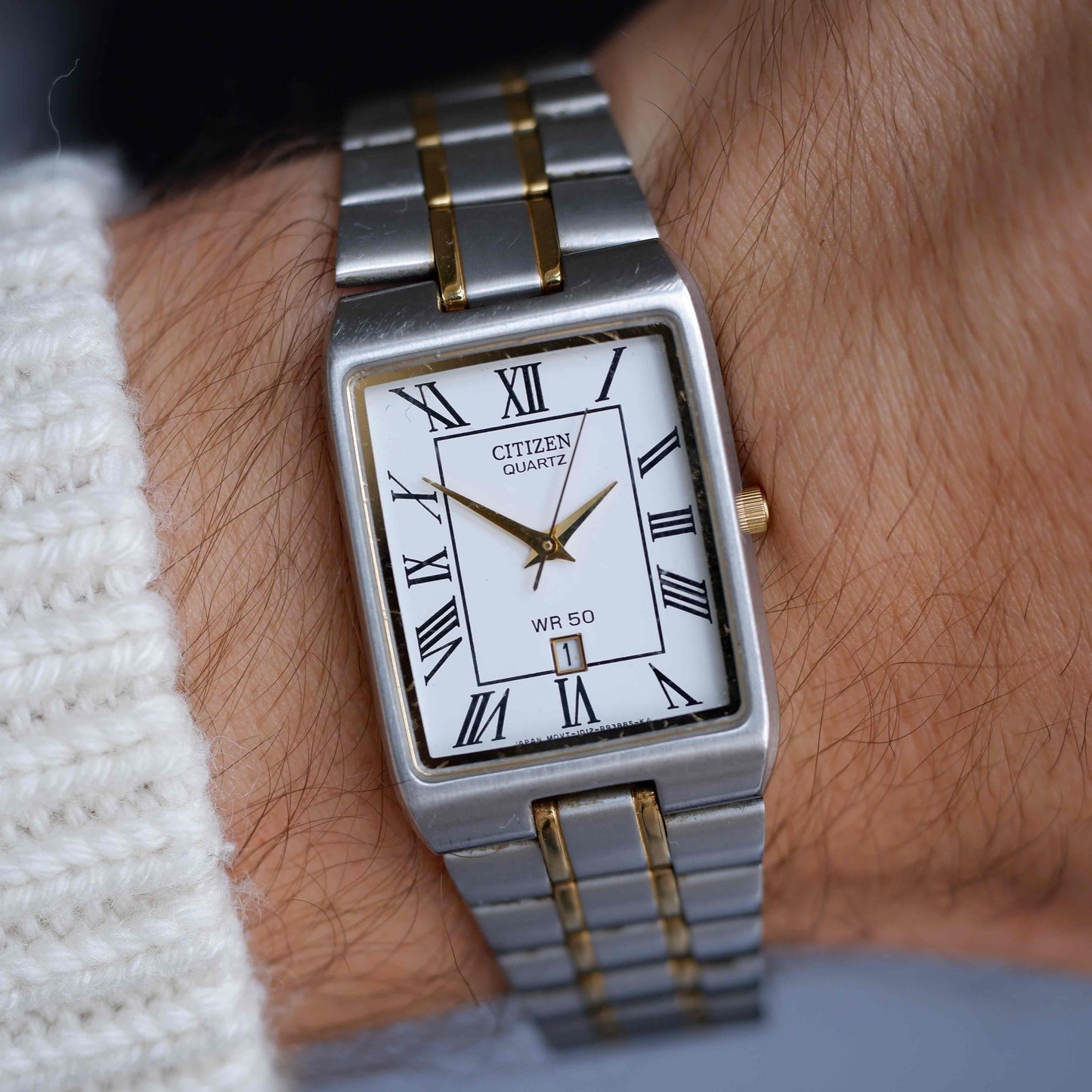 Vintage Citizen Tank Style Watch 90s Roman Dial Two Tone Quartz WR50