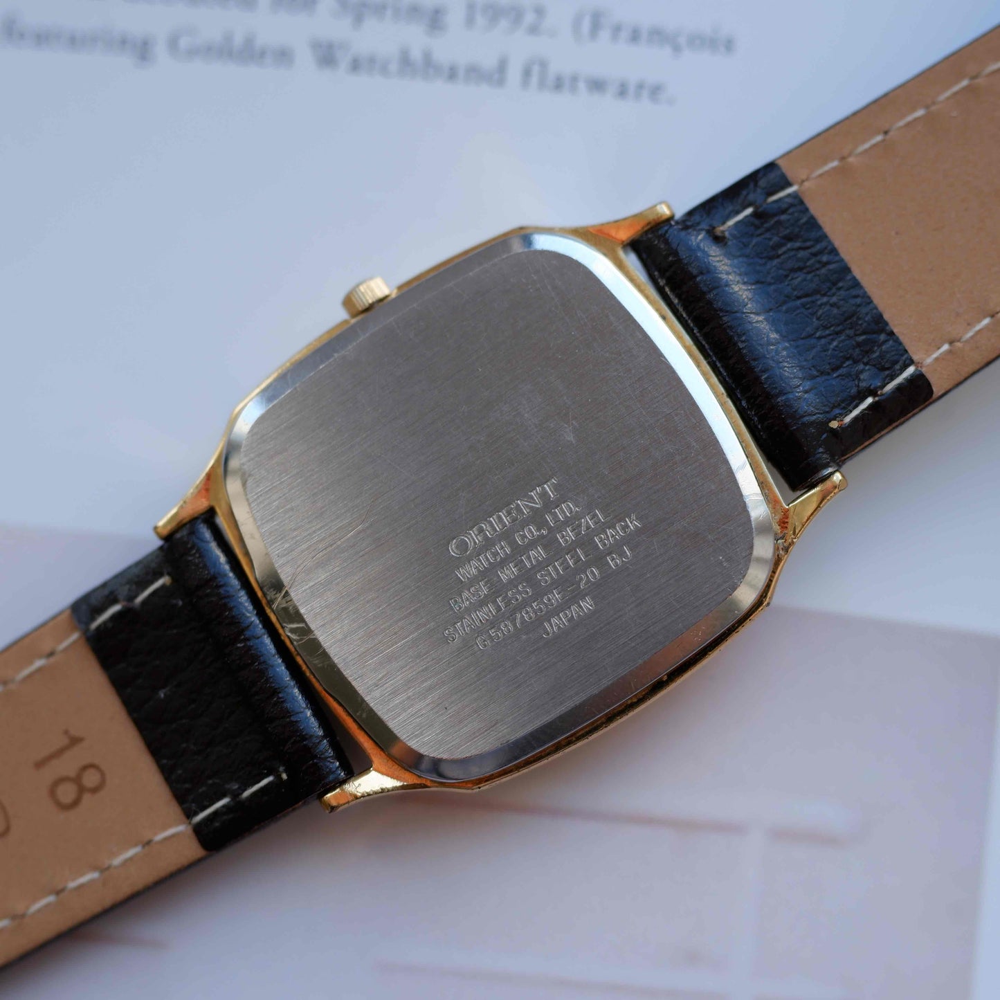 Vintage Orient VX Tank Dress Watch 80s Gold White Dial Quartz