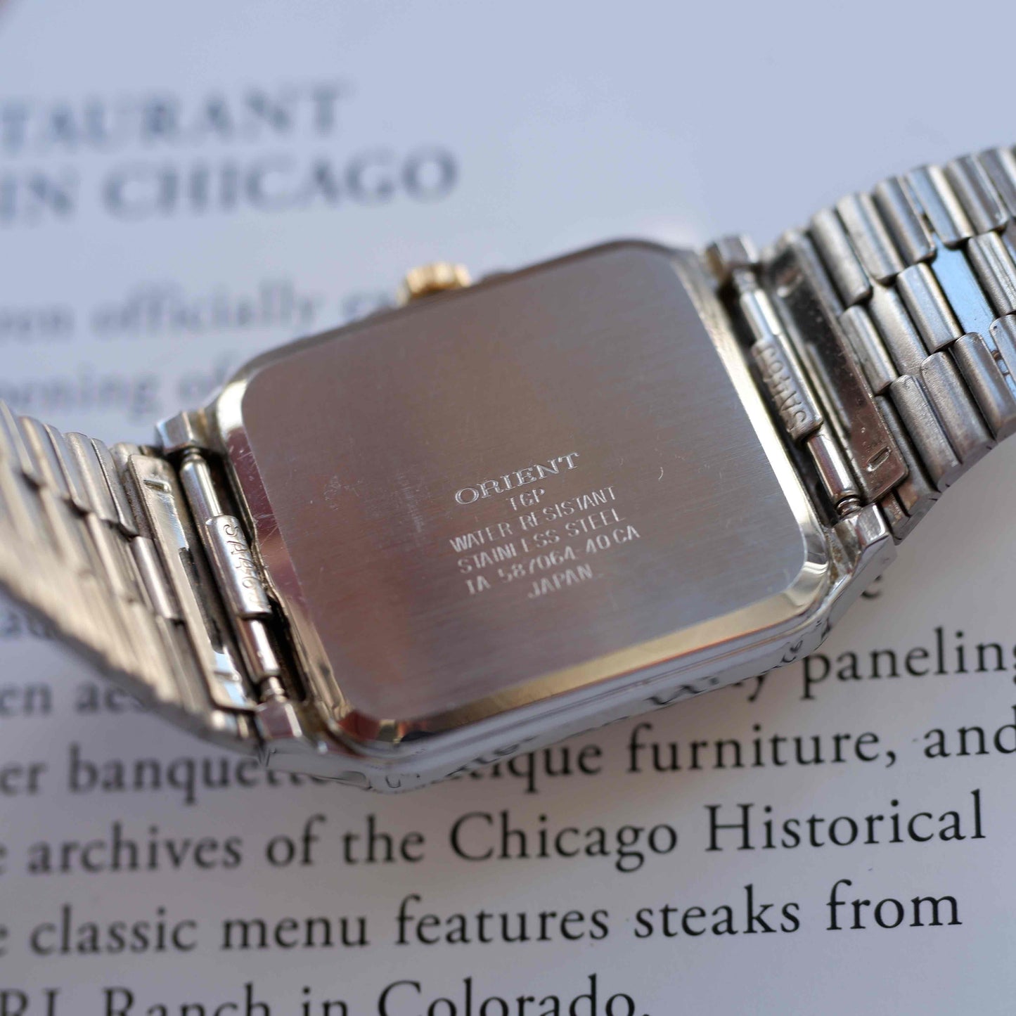 Vintage Orient Tank Style Creme Roman Dial Two-Tone Quartz 80s