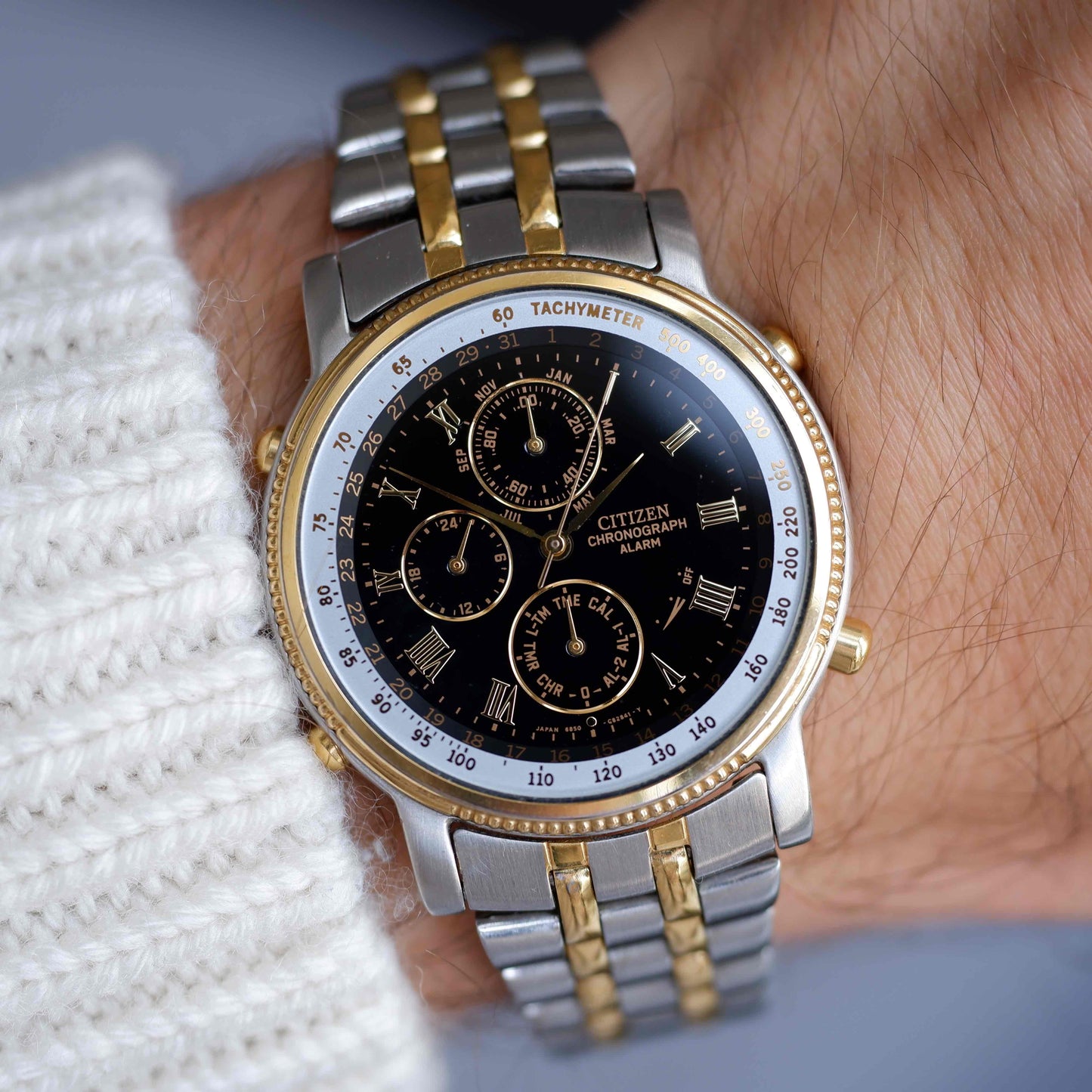 Vintage Citizen Chronograph Alarm 80s Gold Two Tone Quartz Mint