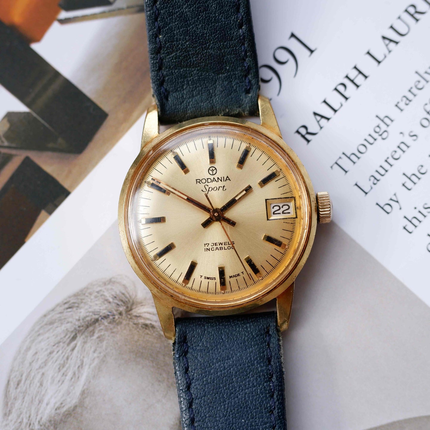 Vintage Rodania Sport Watch 60s Mechanical Golden Sunburst Dial