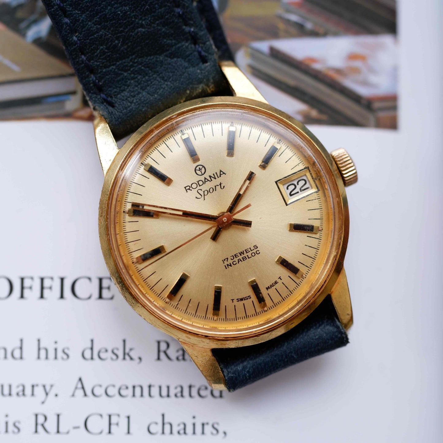 Vintage Rodania Sport Watch 60s Mechanical Golden Sunburst Dial