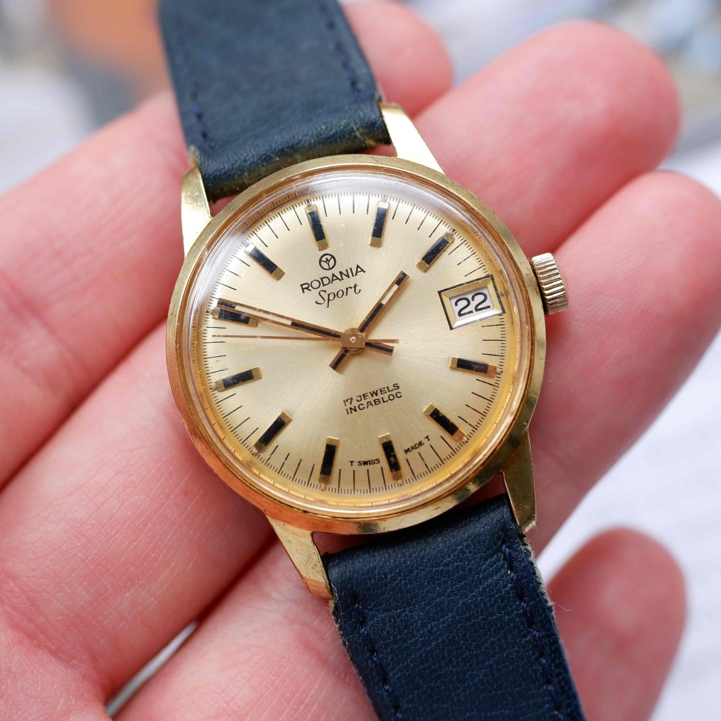Vintage Rodania Sport Watch 60s Mechanical Golden Sunburst Dial