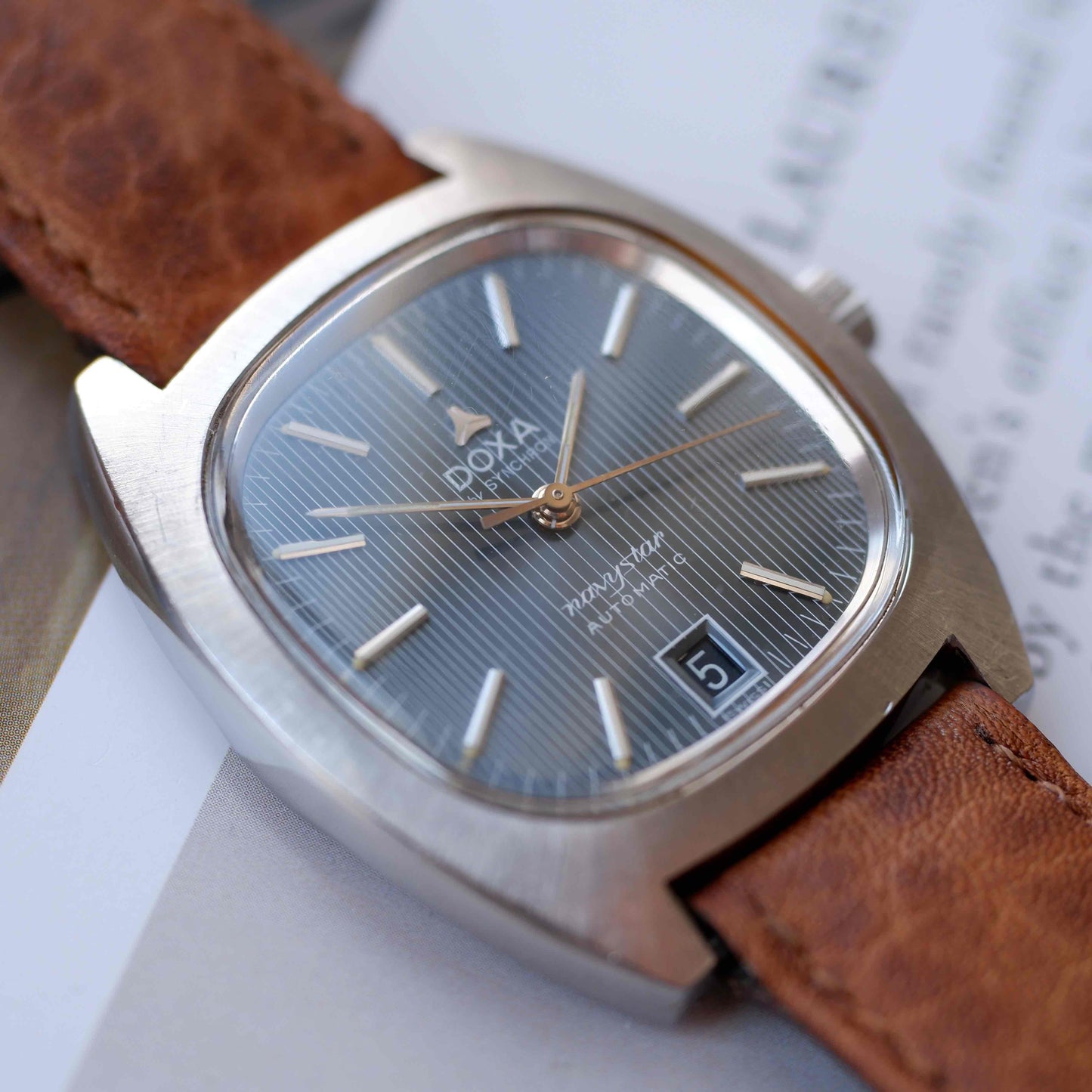 Vintage Doxa Navystar Automatic Watch 70s Blue Striped Dial with Date