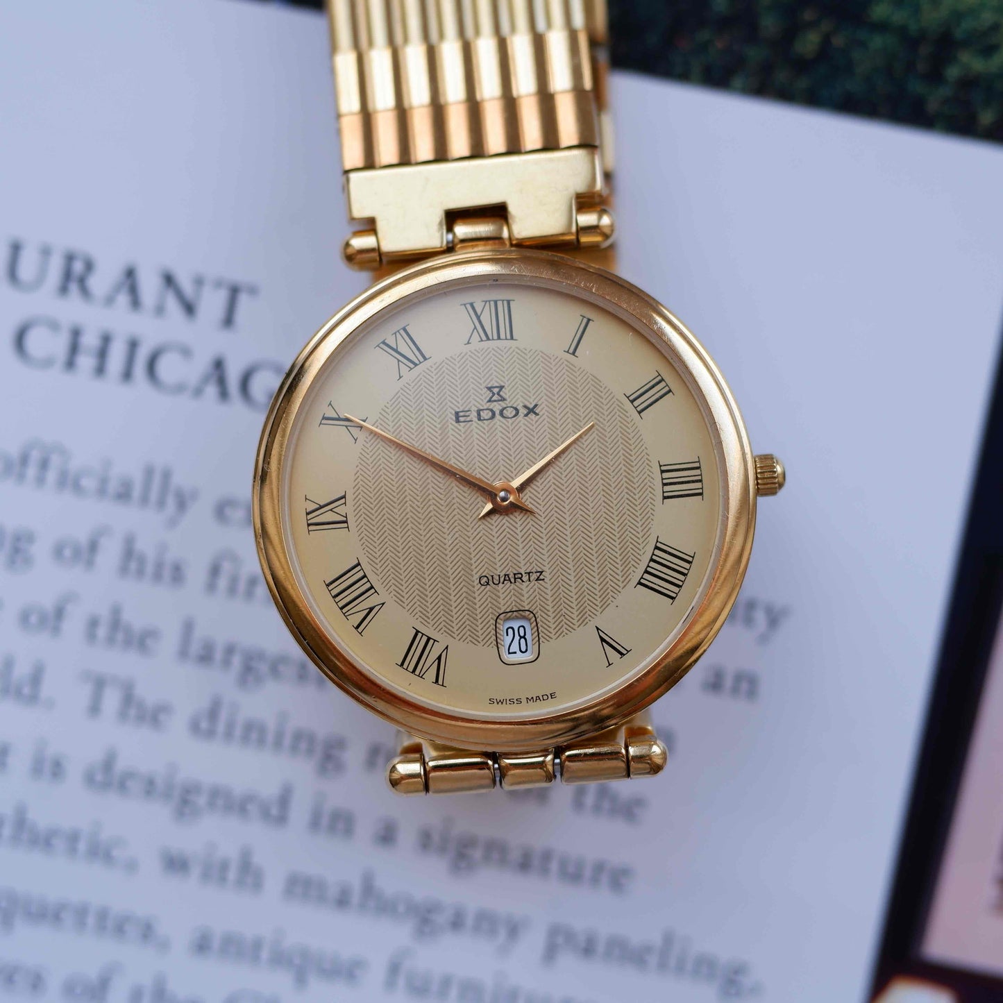 Vintage Edox Roman Dial Gold Plated Quartz Watch 80s