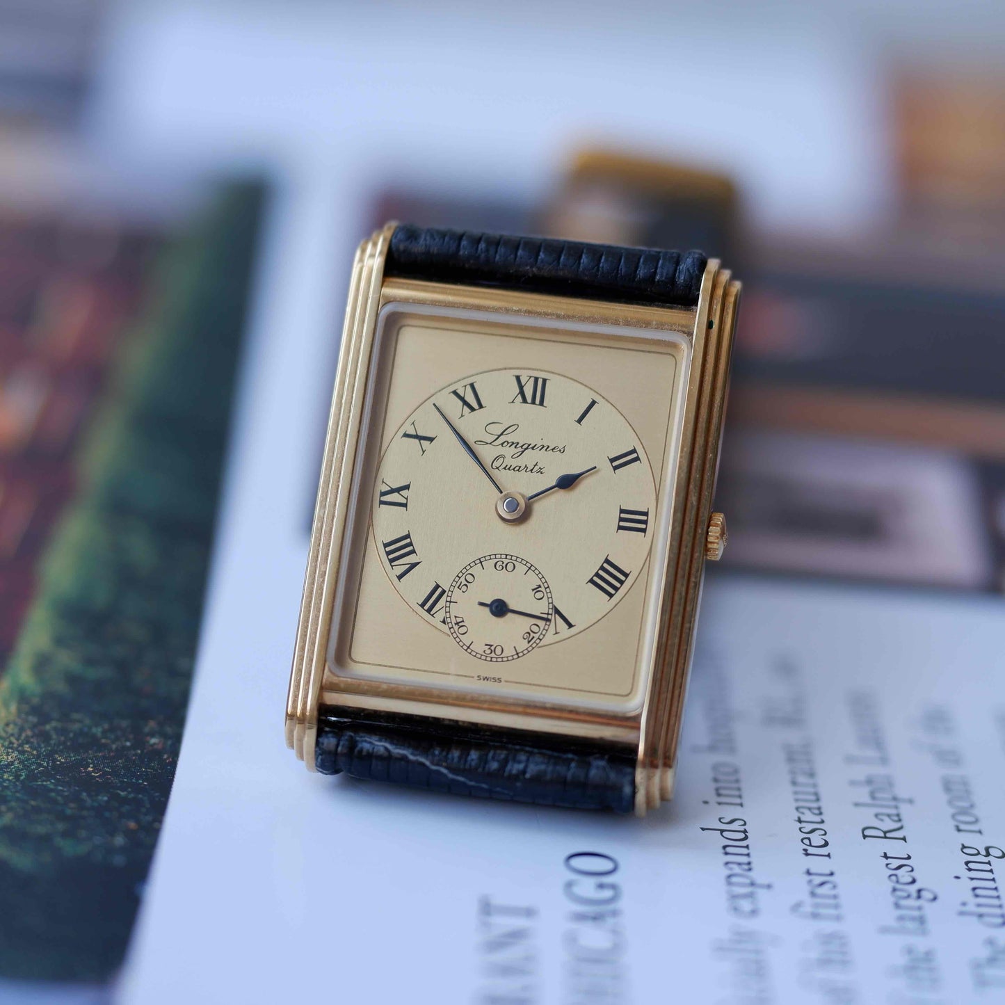 Vintage Longines Tank 150th Anniversary 80s Ultra Thin Gold Roman Dial - NOS