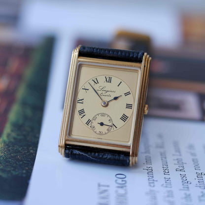 Vintage Longines Tank 150th Anniversary 80s Ultra Thin Gold Roman Dial - NOS