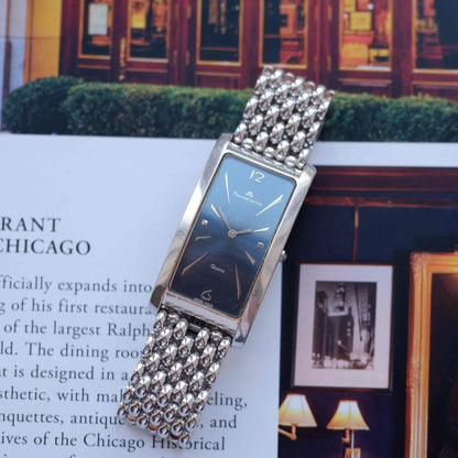 Vintage Maurice Lacroix Tank Watch Stella Blue Dial Bubble-Link Bracelet 80s