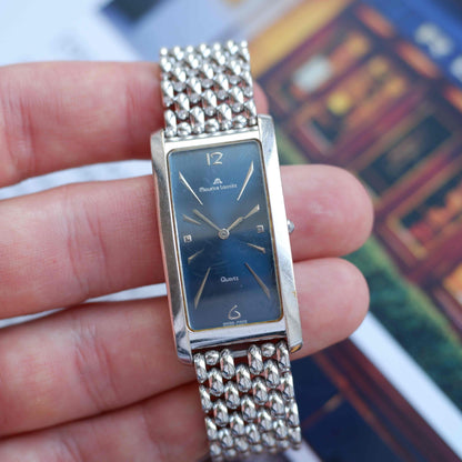 Vintage Maurice Lacroix Tank Watch Stella Blue Dial Bubble-Link Bracelet 80s