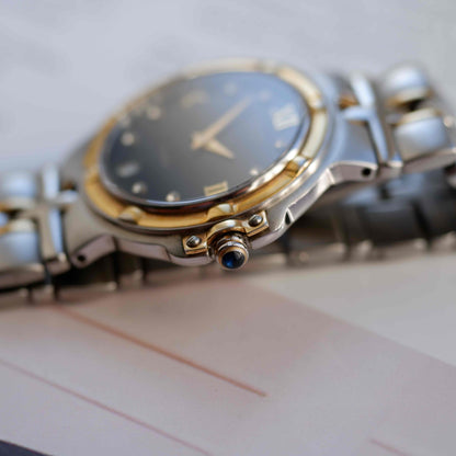 Vintage Raymond Weil Parsifal Watch Golden Two-Tone Black Diamond-Set Dial