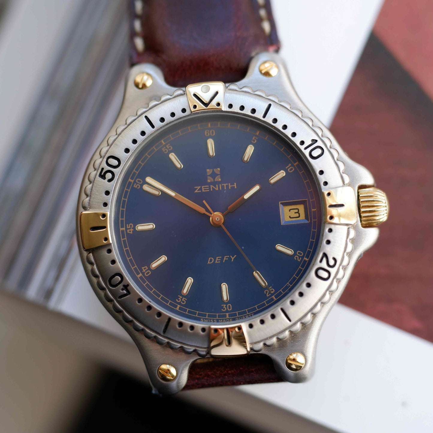 Vintage Zenith Defy Golden Blue Sunnburst Dial Two-Tone Quartz from the 90s - NOS