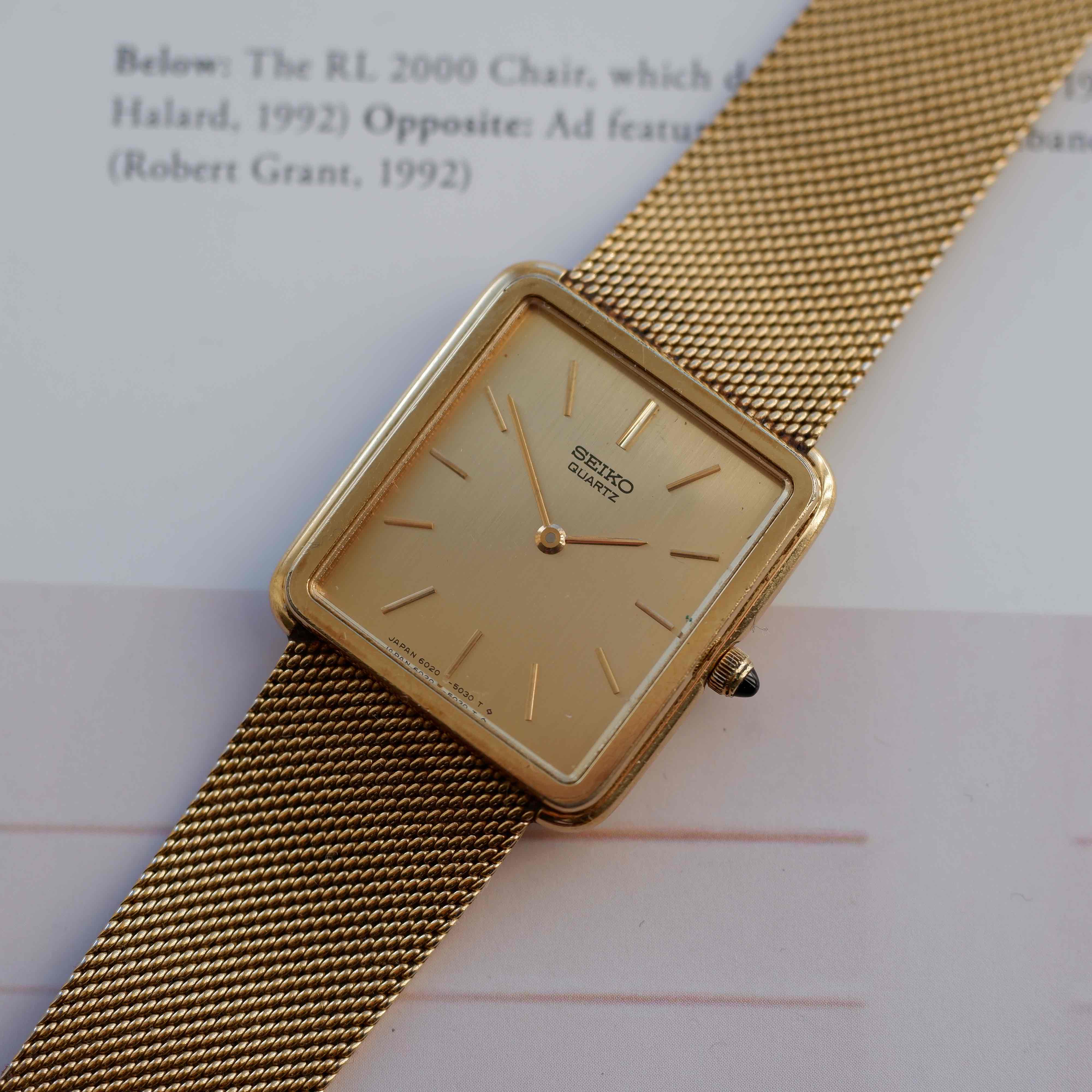 80s Vintage Seiko tank タンク リネンゴールド文字盤 Seiko Vintage 