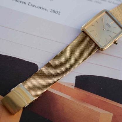 Vintage Seiko Tank Style Golden Dial Two-Tone Quartz 80s