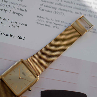 Vintage Seiko Tank Style Golden Dial Two-Tone Quartz 80s