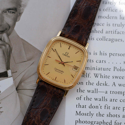 Vintage Omega Seamaster Tank Gold Champagne Dial 80s Quartz