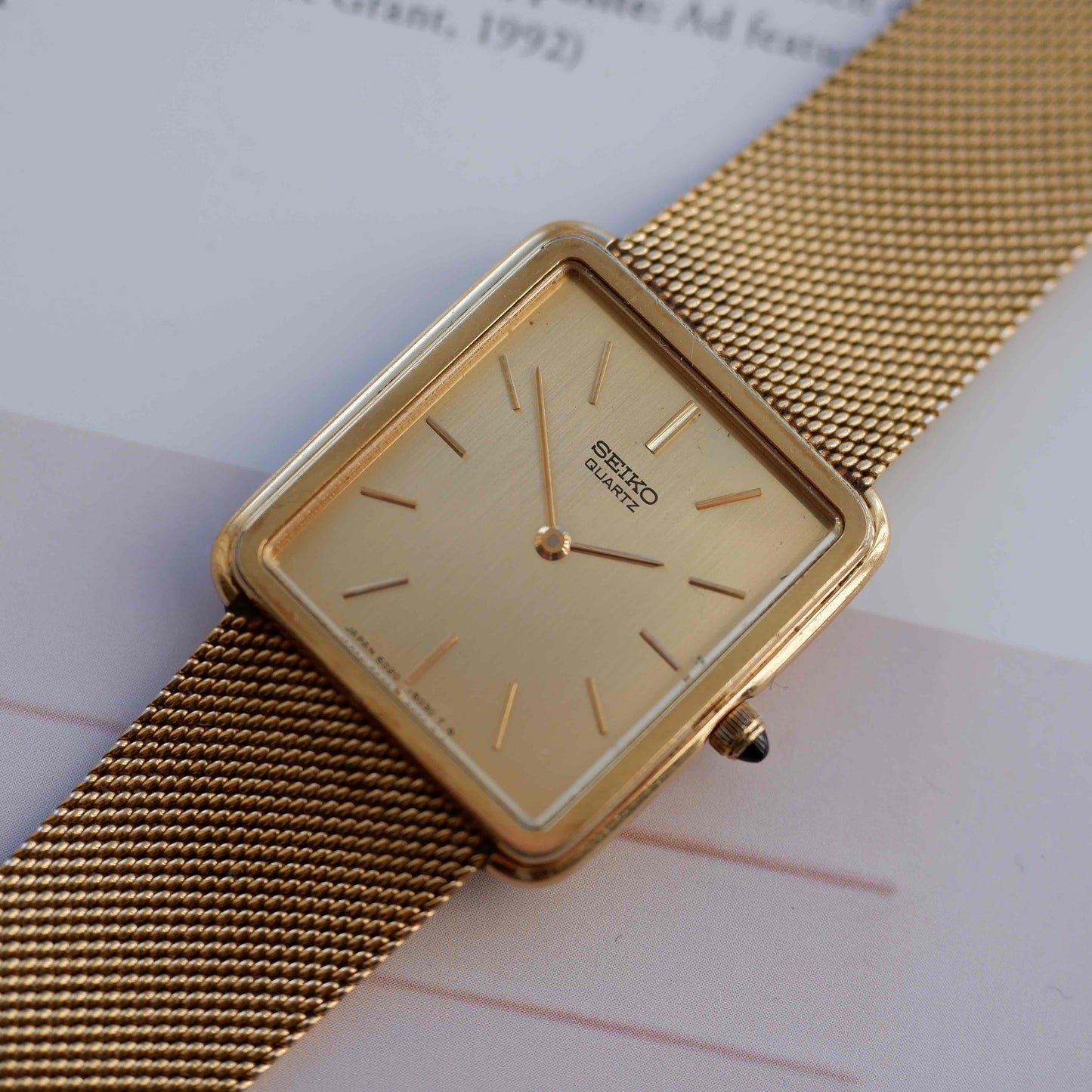 Vintage Seiko Tank Style Golden Dial Two-Tone Quartz 80s