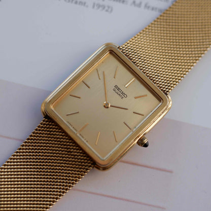 Vintage Seiko Tank Style Golden Dial Two-Tone Quartz 80s