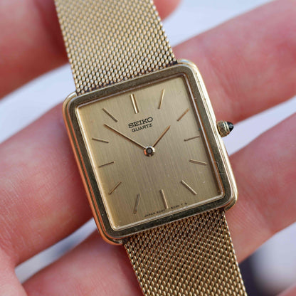 Vintage Seiko Tank Style Golden Dial Two-Tone Quartz 80s