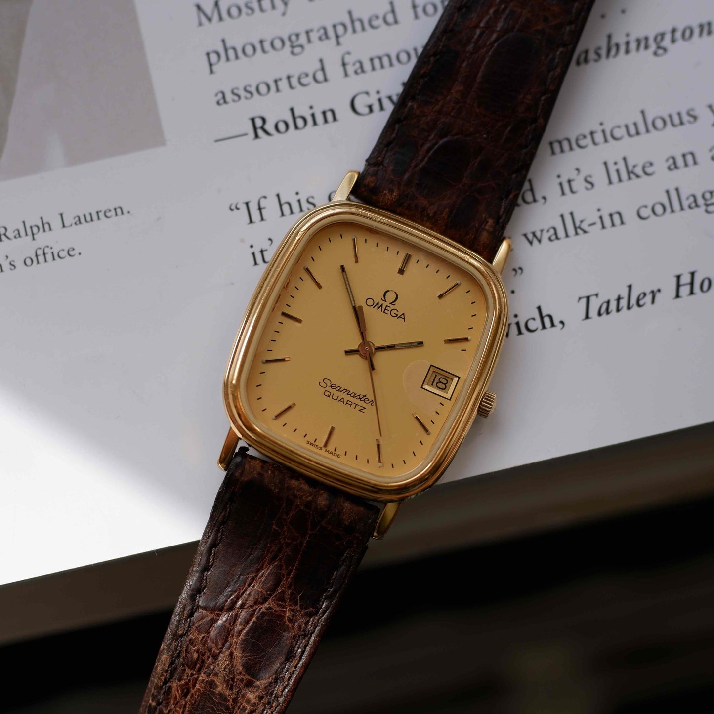 Vintage Omega Seamaster Tank Gold Champagne Dial 80s Quartz