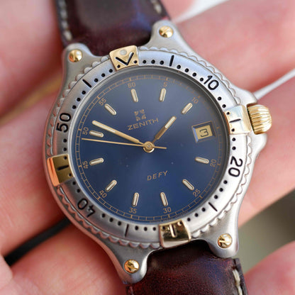 Vintage Zenith Defy Golden Blue Sunnburst Dial Two-Tone Quartz from the 90s - NOS