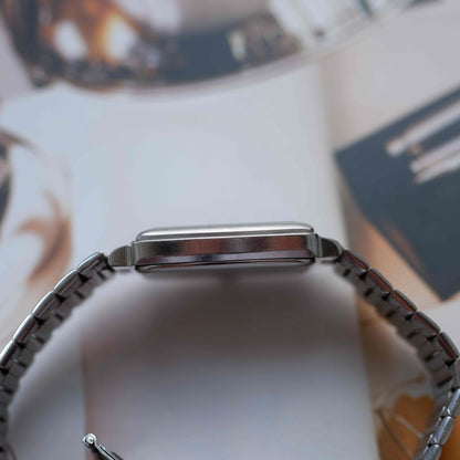 Vintage Dugena Tank Frosted White Dial Date and Steel Bracelet 80s
