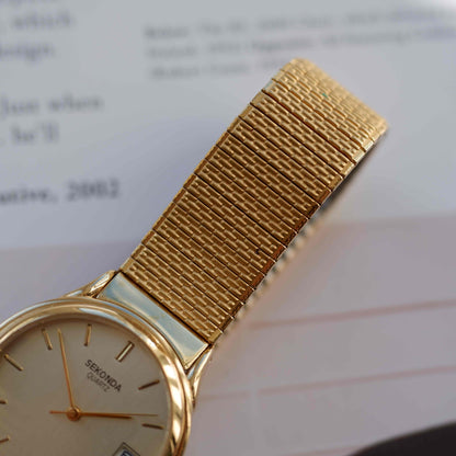 Vintage Sekonda Gold Flexi with Golden Dial Date Quartz 80s