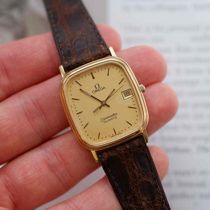 Vintage Omega Seamaster Tank Gold Champagne Dial 80s Quartz