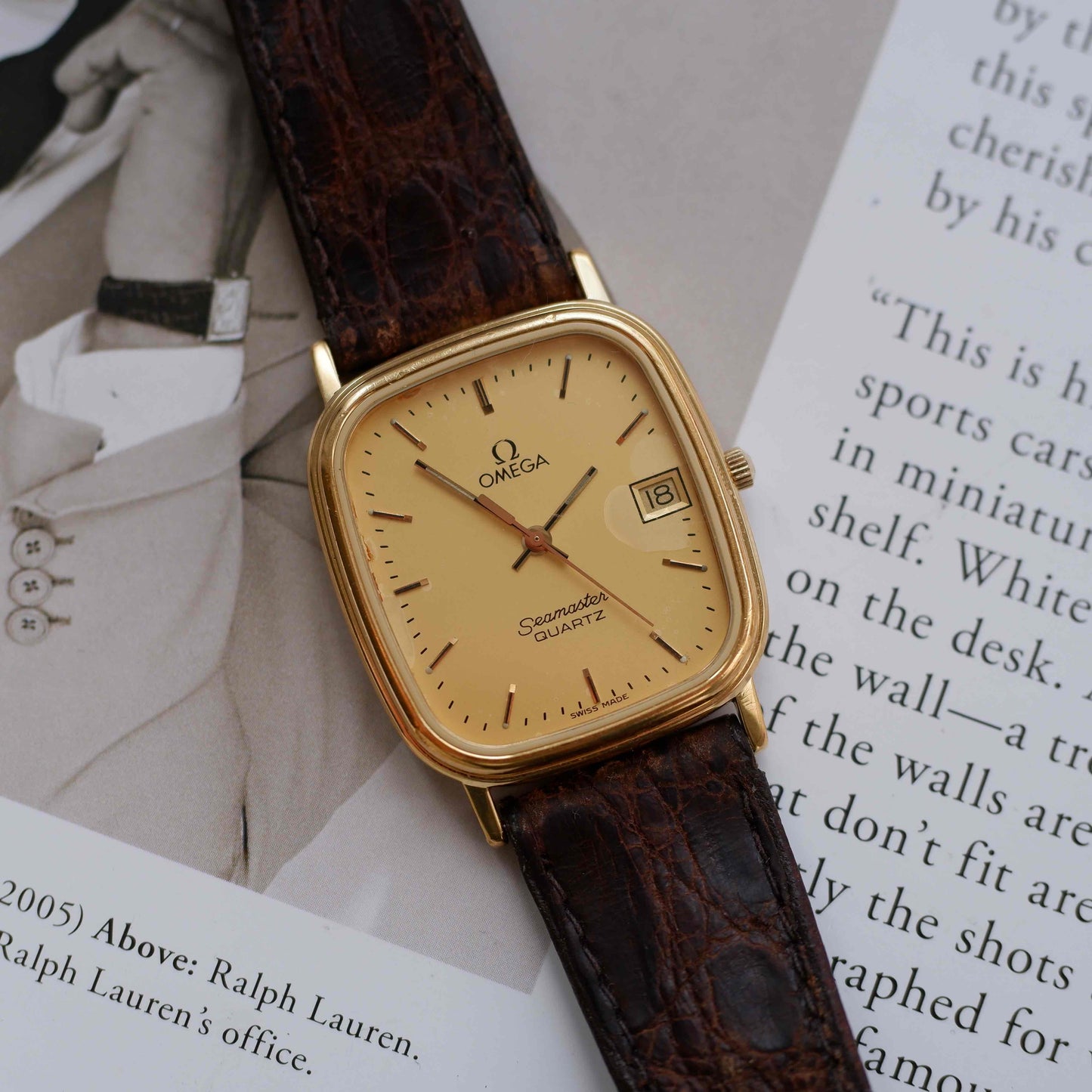 Vintage Omega Seamaster Tank Gold Champagne Dial 80s Quartz