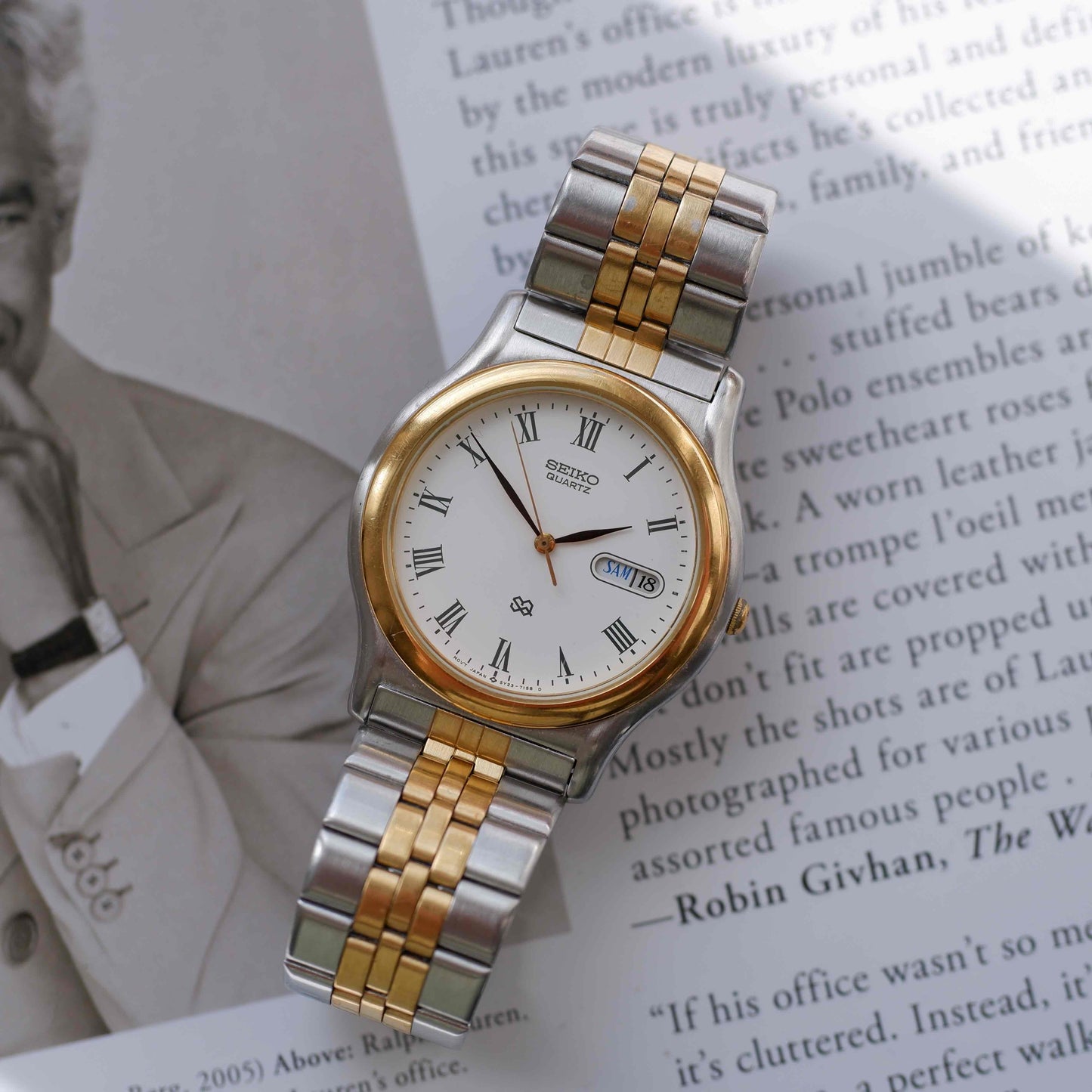 Vintage Seiko SQ Day and Date Quartz Two Tone Gold 80s MINT