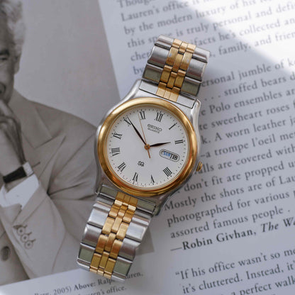 Vintage Seiko SQ Day and Date Quartz Two Tone Gold 80s MINT