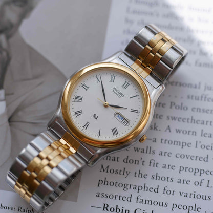 Vintage Seiko SQ Day and Date Quartz Two Tone Gold 80s MINT
